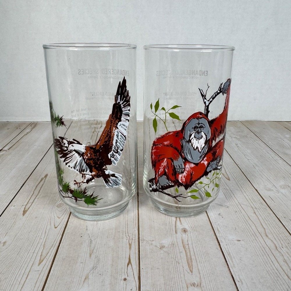 Vintage Burger Chef 1978 Endangered Species Collector Series Glasses Set of 2